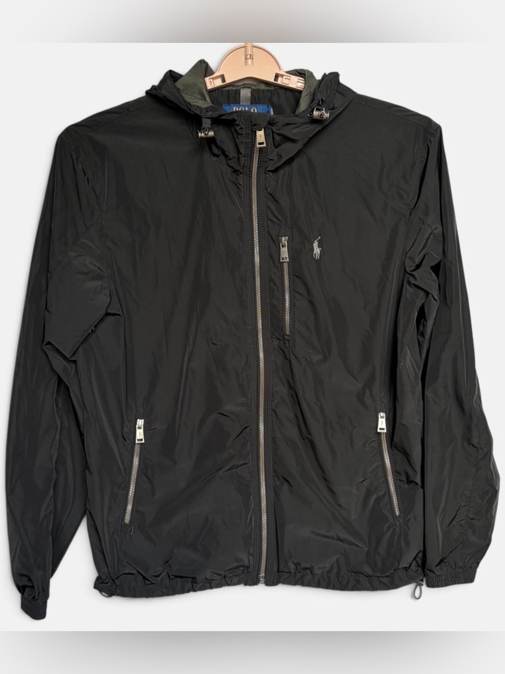Polo Ralph Lauren Black Performance Hooded Windbreaker Jacket Men's Small S EUC